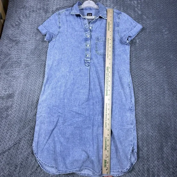 Gap Women's Denim Shirt Dress Small Cotton Pockets Short Sleeved Relaxed Fit - Picture 10 of 11